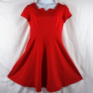Girstunm Women's Red Short Sleeve Fit & Flare Pleated Mini Dress Plus Size 3XL